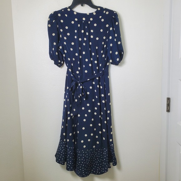 Summersalt The Wrap Navy Blue & Cream Polka Dot Short Sleeve Midi Dress Size 8 - Picture 5 of 11